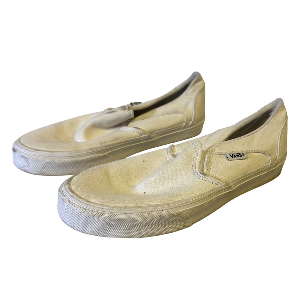 Vans Classic Slip On White Canvas Skate Shoes Womens 8 Low Top Sneakers